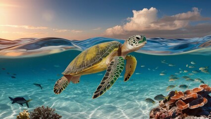 Obraz premium Chelonia mydas -Green sea turtle from the island of Cyprus 