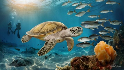 Obraz premium Chelonia mydas -Green sea turtle from the island of Cyprus 