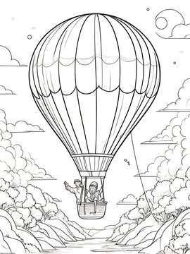 Balloon and man coloring page smoothly outlined clear white color, white background, ai generated