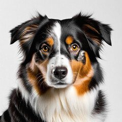 Portrait of a dog Australian Shepherd Aussie on a light background. Breed of animals.