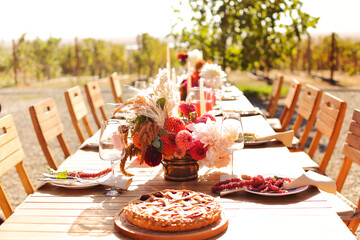 Empty wineglass on banquet table