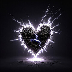 fractal broken heart with lightning on white background