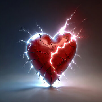 fractal broken heart with lightning on white background