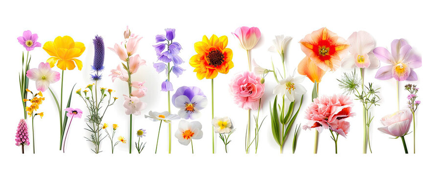 Set of different beautiful flowers on white background. Banner design
