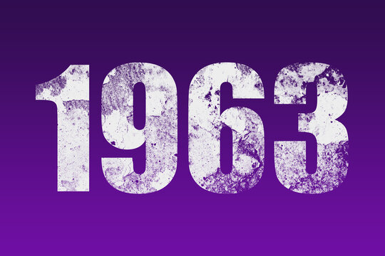 flat white grunge number of 1963 on purple background.