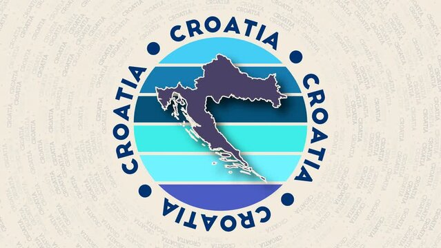 Croatia logo intro. Badge with the circular name and map of country. Charming Croatia round logo animation.