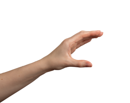 Hand holding something big, large with fingers, showing huge, isolated on white background, transparent png