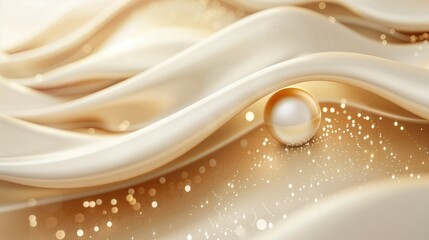 Soft Golden Background with Pearl, Delicate Satin Texture and Sparkles for Elegant Designs