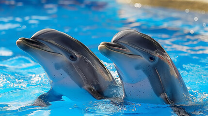 Two frogs and two dolphins in different environments with water, nature, animals, and vibrant colors