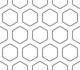 Honeycomb hexagon cells background. Rounded hexagons mosaic cells with padding. Large hexagons. Seamless tileable vector illustration.