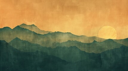 muslin style texture with mountain scene