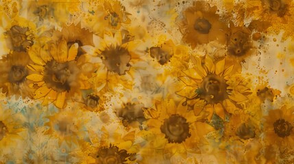muslin style texture with sunflowers