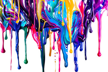 Chaotic color drips forming a vibrant tapestry on transparent background. - obrazy, fototapety, plakaty