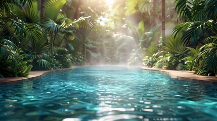 Fototapeta na wymiar Pool Oasis With Palm Trees