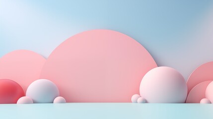 Blue pink background with 3d geometric shapes and place for text