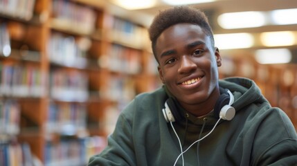 Smiling Young Man in Library