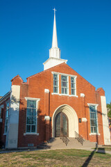 Facade view of the First Methodist Church built in in Cleveland, within the Greater Houston metropolitan area and Liberty County, Texas, USA