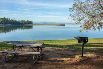 View of Lake Livingston reservoir located in the East Texas Piney Woods in Polk County, Texas,...