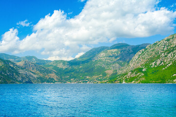Naklejka na ściany i meble Beautiful summer landscape of the Bay of Kotor coastline - Boka Bay