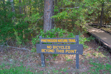 Start of the Pinewood Nature Trail near the Lake Livingston reservoir located in the East Texas Piney Woods in Polk County, Texas, United States