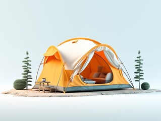 Camping tent 3d icon. Summer concept illustration.