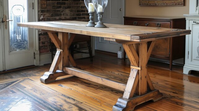 Trestle table in room, no people decor kitchen window