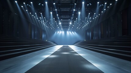 Fototapeta premium empty fashion runway with lights, ceiling inside of stage performance space