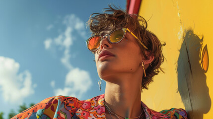 A genderqueer person celebrating their identity through expressive fashion.