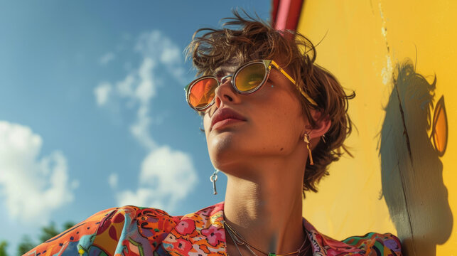 A genderqueer person celebrating their identity through expressive fashion.
