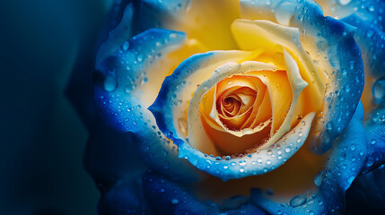 yellow rose with water droplets - Powered by Adobe