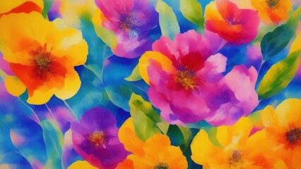 Oil paintings of abstract flowers and leaves. Sprinkled paint on smooth paper, giving the paper a golden texture. Creative, AI Generated