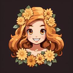 Young beautiful blond girl with spring flowers. Pixel art character