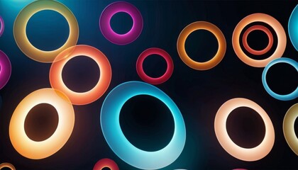 Colorful abstract rings glowing against a dark background, creating a dynamic and visually captivating artwork. AI Generation