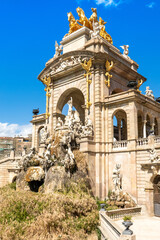 Fototapeta premium A detailed view of the top of the cascading fountain in The Parc de la Ciutadella