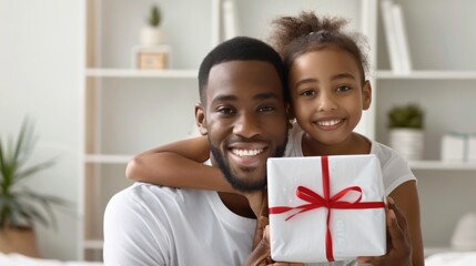 A Father and Daughter with Gift - obrazy, fototapety, plakaty