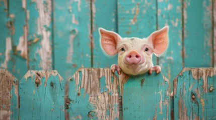 A Piglet Peeking Over Fence
