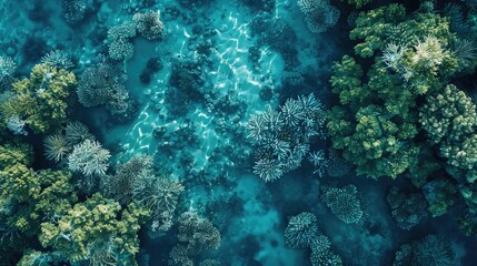 Naklejka na ściany i meble Colorful coral reef underwater, marine life ecosystem background