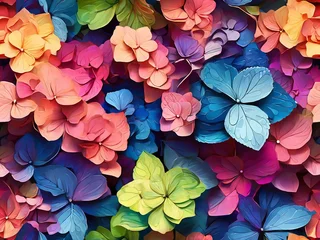 Schilderijen op glas Colorful background from petals of colorful hydrangea Summer colors in the garden Generative AI © SR STOCK 01