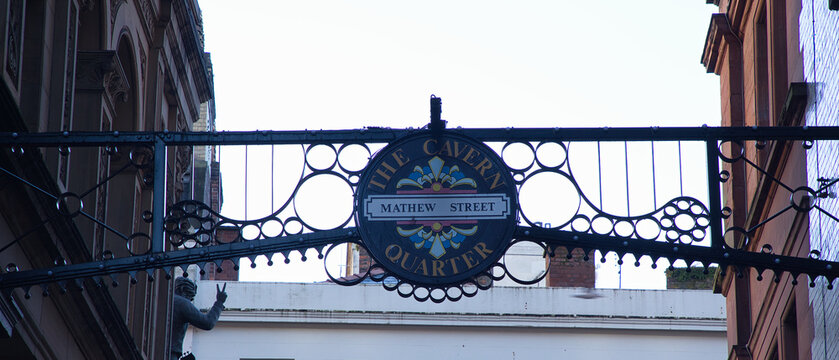 England, Liverpool - December 28, 2023: Nameplate for Mathew Street.