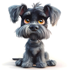 Miniature schnauzer funny cute dog 3d illustration on white, unusual avatar, cheerful pet