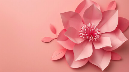 Origami pink flower on pink background