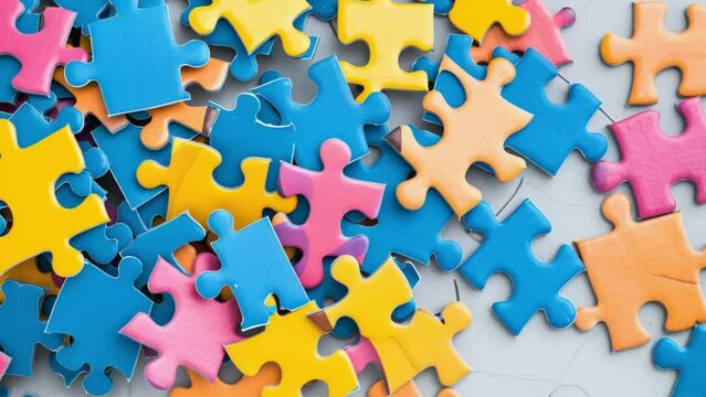 Colorful pieces puzzles background. World autism awareness day concept. Top view
