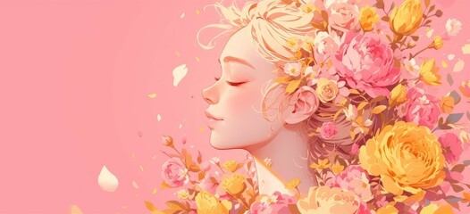 woman's profile with floral elements, symbolizing beauty and springtime joy
