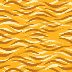 Seamless Wave Pattern, tiger animal print, modern vector background. Wavy brush stroke, zebra grunge paint lines, watercolor illustration