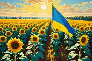 ukrainian ladscape  field with sky and clouds - obrazy, fototapety, plakaty