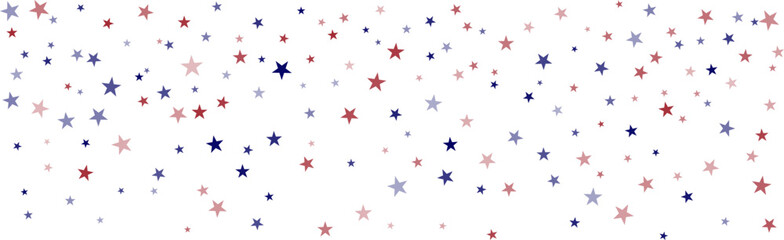 USA flag stars background, red and blue stars confetti horizontal border
