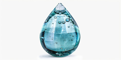 A pure, glass-like water drop, isolated on a white background, symbolizing purity and freshness.