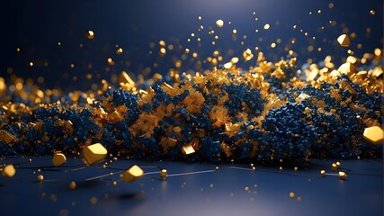 abstract background featuring gold and dark blue particles. Contemporary abstract digital 3D background. Suitable for describing technological processes, digital storage, network capabilities, - obrazy, fototapety, plakaty