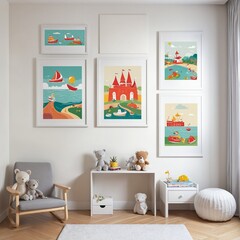 Mockup posters in nursery room in Bright Colours 