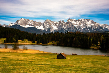 Alps, Mountain lake, Mountains, Lake, Wagenbrüchsee, Barmsee, Geroldsee, Germany, Krün, Bavaria